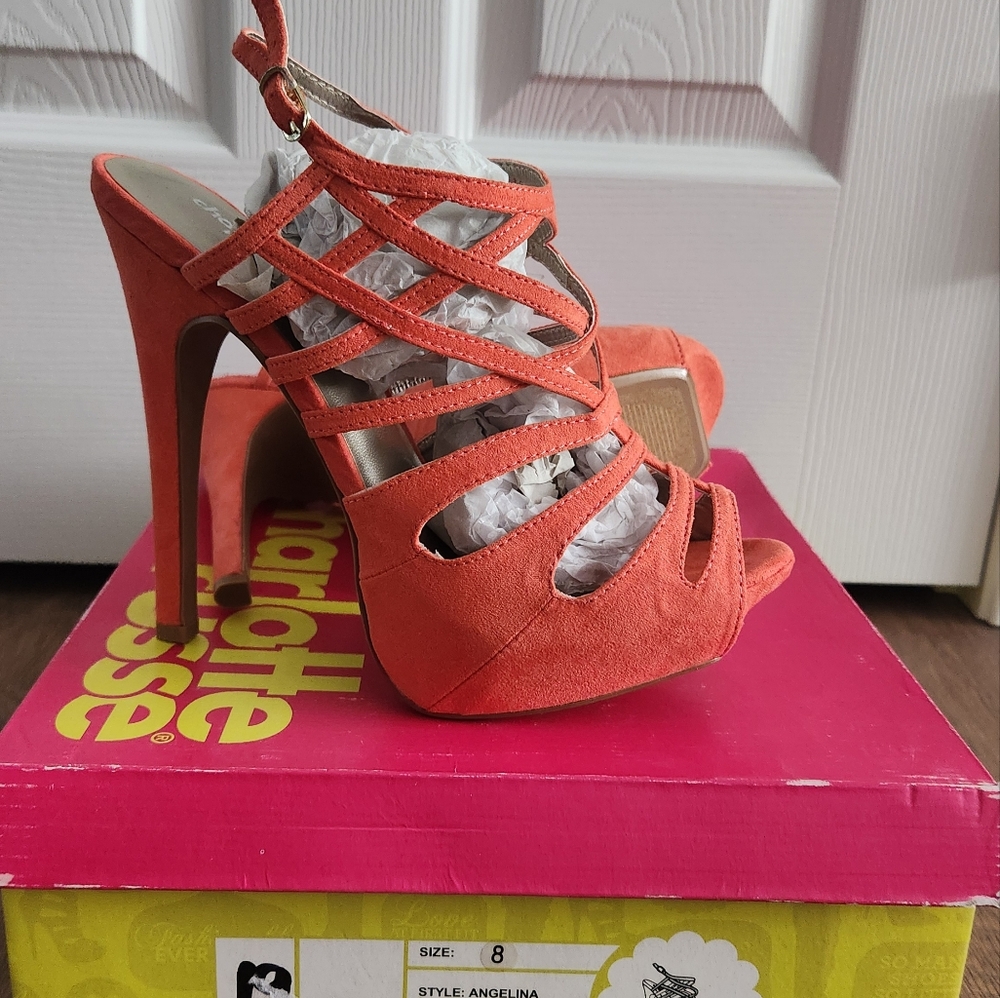 Strappy coral heels